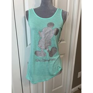 NWT Walt Disney World Sz SM Mickey Mouse Tank Top Mint‎ Green w/ Silver Glitter